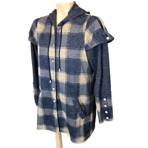 Michael‎ Tyler Plaid Hooded Button Front Shirt Jacket Womens Small Pet Black Tan